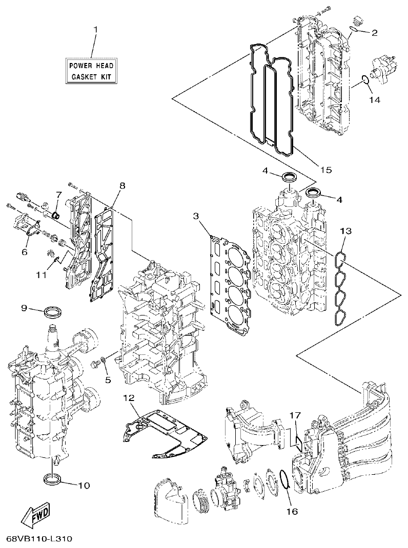 Yamaha F115A, FL115A, FL115AET REPAIR KIT 1 parts diagram